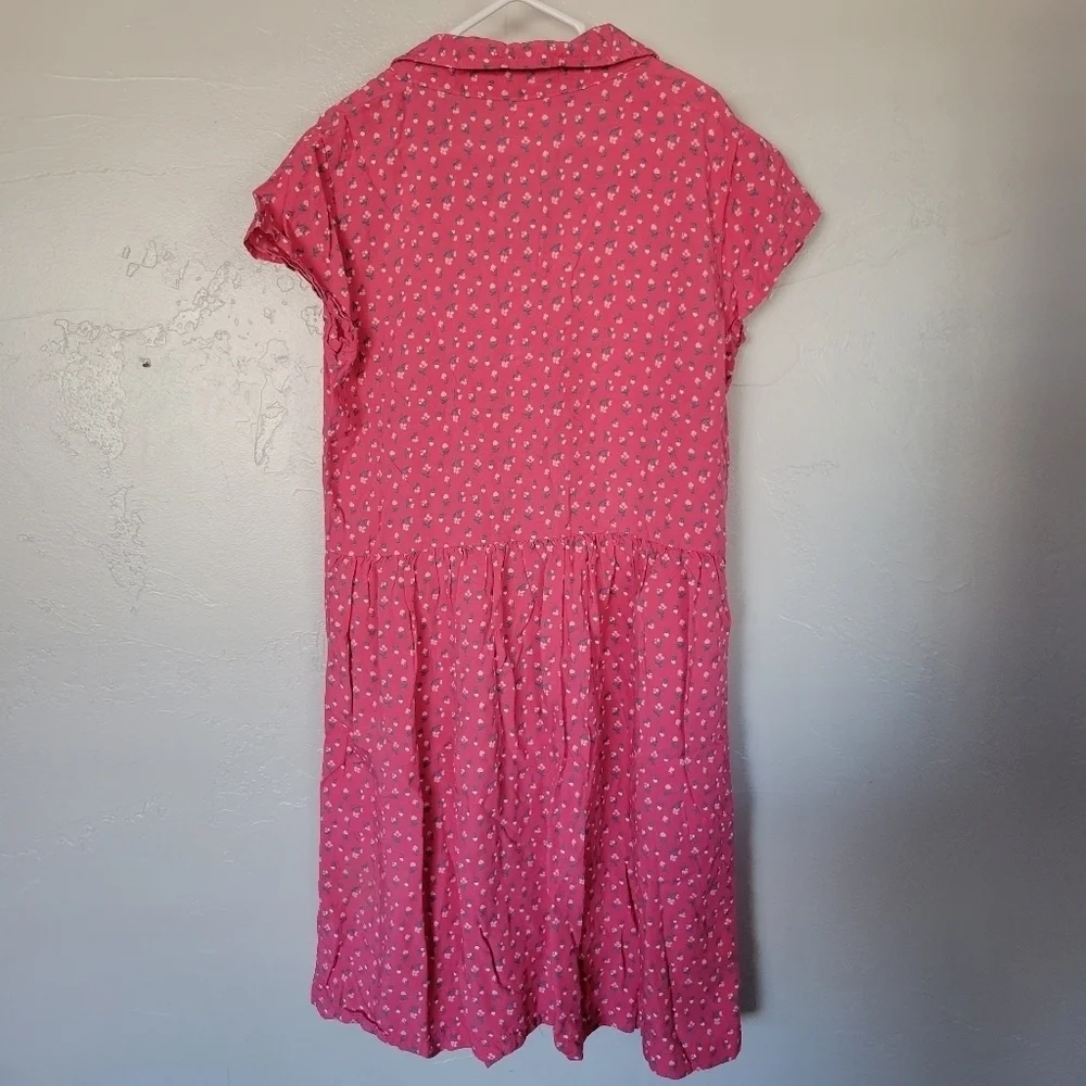 Carter's Kid Girls 10 Pink Dress Dainty Floral Short Sleeve Button Up Collared